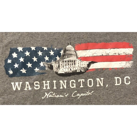 Washington DC Nation's Capitol Souvenir XL T-Shirt American Flag Gray Tee - Picture 2 of 6